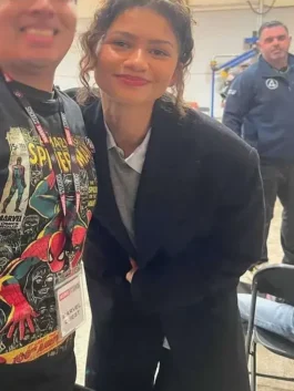 Zendaya Long Black Wool Coat Close-Up View