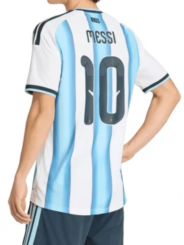 Classic blue and white striped World Cup 2026 Argentina Messi Jersey crafted from breathable athletic polyester.