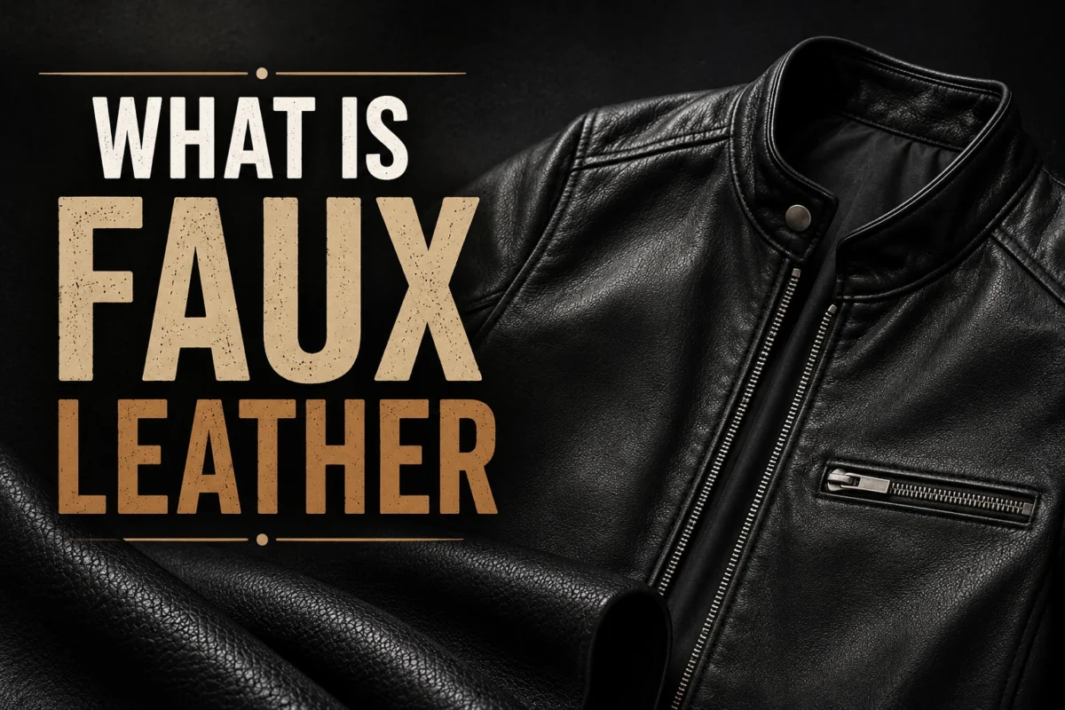 What is faux leather blog banner featuring black faux leather texture and a stylish black jacket
