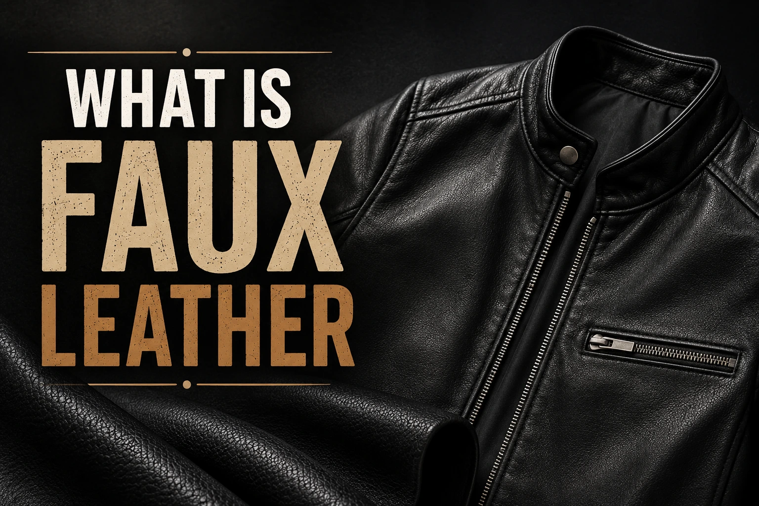 What is faux leather blog banner featuring black faux leather texture and a stylish black jacket