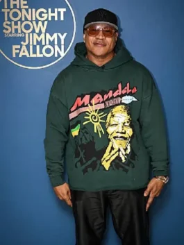 Green fleece LL Cool J The Tonight Show Mandela Hoodie featuring a hooded collar and long sleeves with rib knitted cuffs.