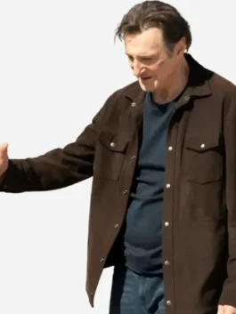 Liam Neeson The Mongoose Suede Jacket Closure Look