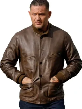 Mobland Tom Hardy Brown Leather Jacket Front View