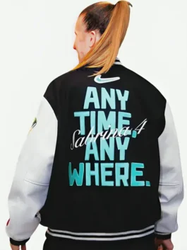Alternative view of Sabrina Ionescu Any Time Any Where Varsity Jacket