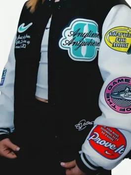 Sabrina Ionescu Any Time Any Where Varsity Jacket Close-Up View
