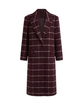 Selena Gomez Only Murders In the Building Burgundy Wool Coat Front View