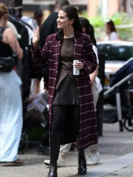 Selena Gomez Only Murders In the Building Burgundy Wool Coat View Look