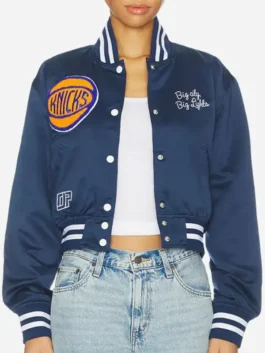 Sophia Bush NYC 2026 Knicks Varsity Jacket Front View