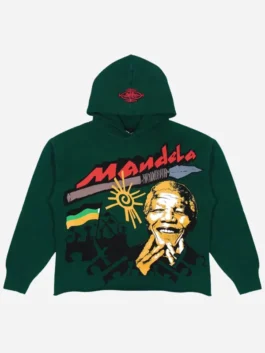Front view of green fleece LL Cool J The Tonight Show Mandela Hoodie highlighting the comfortable pullover style.