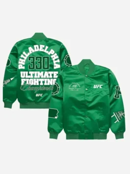 UFC 330 Philadelphia Satin Bomber Jacket Front And Back Look