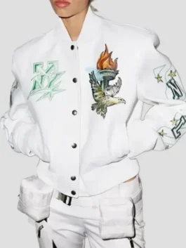 WNBA New York Liberty x OFF Leather Varsity Jacket